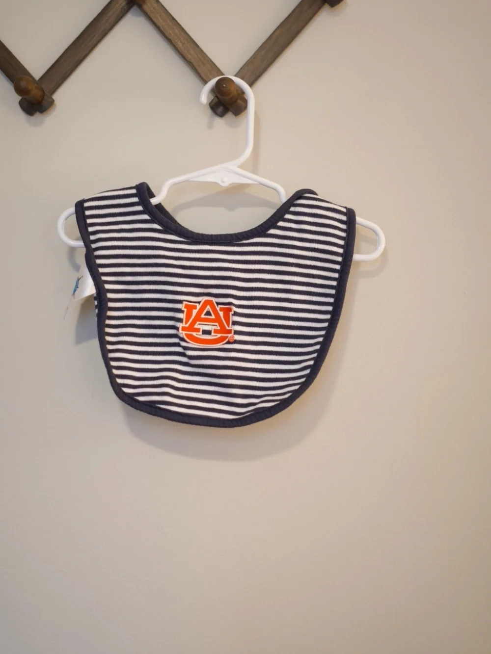 Striped Auburn Baby Bib - Navy and White
